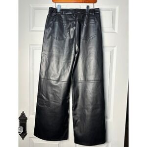 Umgee Womens Black Faux Leather Wide Leg Pants High Rise Vegan Trousers Large